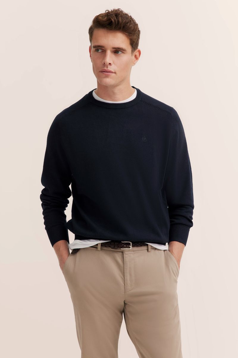 Eleganter marineblauer Baumwoll-Kaschmir Strickpullover