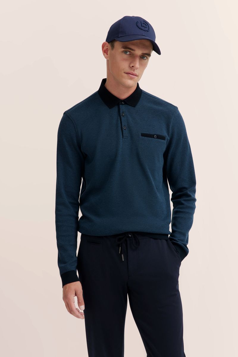 Langärmliges Struktur-Strick-Poloshirt