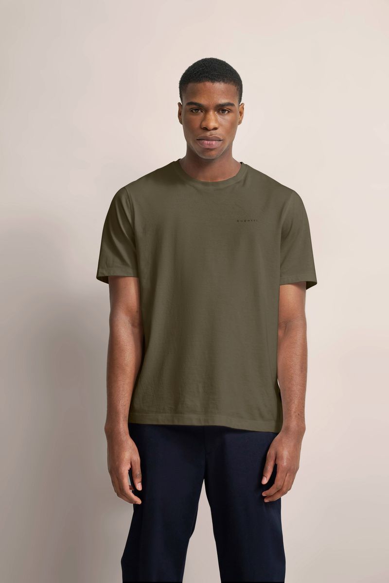 Klassisches olivfarbenes Baumwoll-Rundhals-T-Shirt