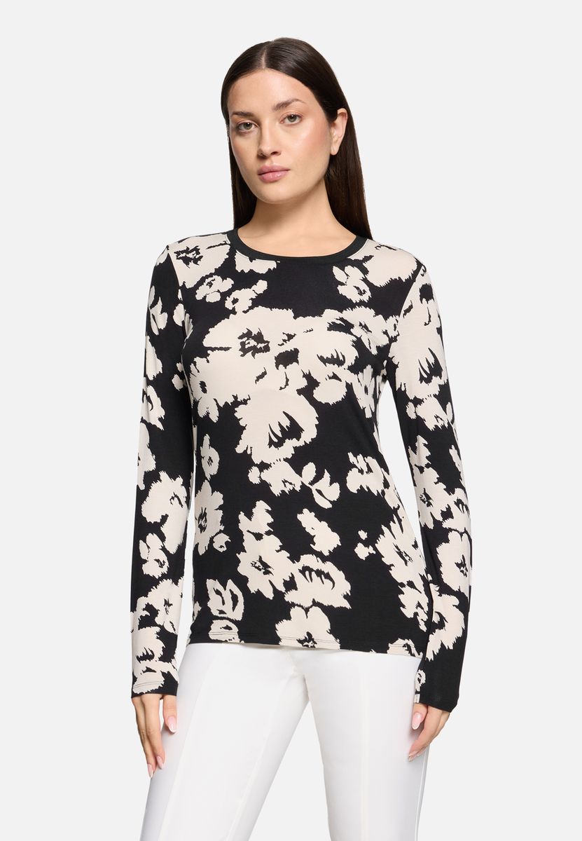 Basic Shirt mit Blumenmuster und langen Ärmeln