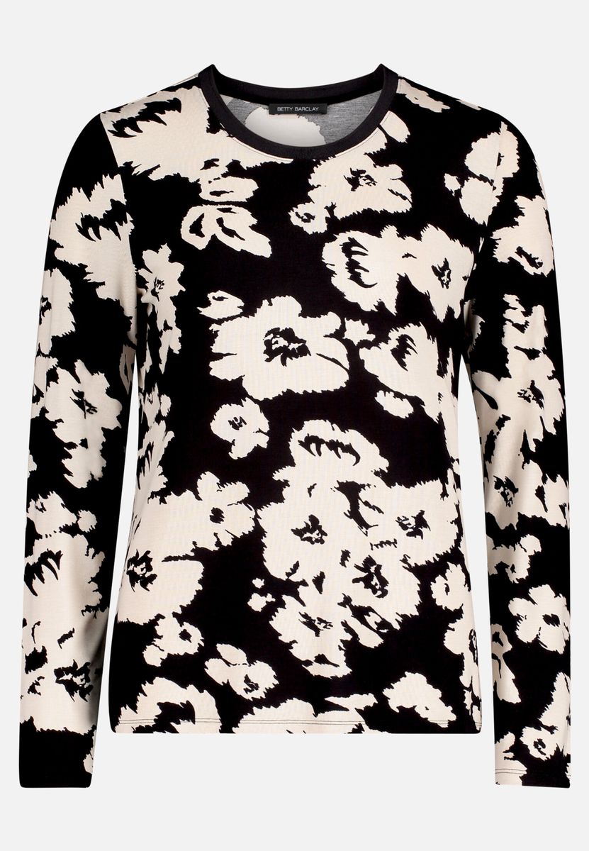 Basic Shirt mit Blumenmuster und langen Ärmeln