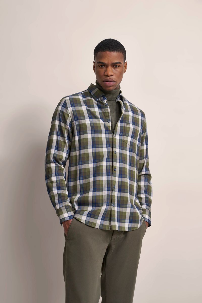 Olives kariertes Button-Down-Hemd