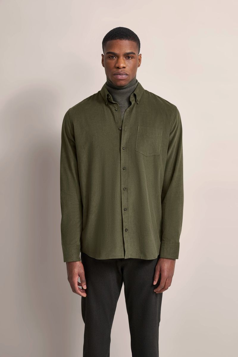 Olives Feincord Modern Fit Hemd