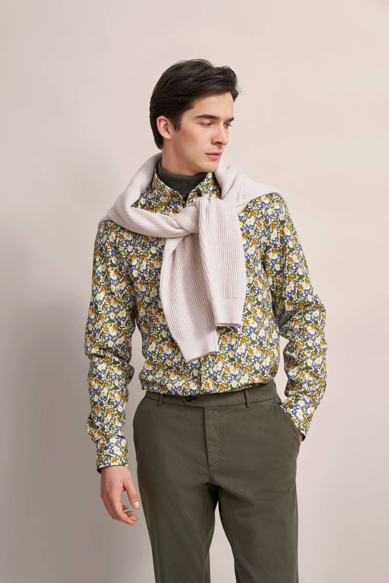 Oxfordhemd mit Blumenmuster und Knopfleiste