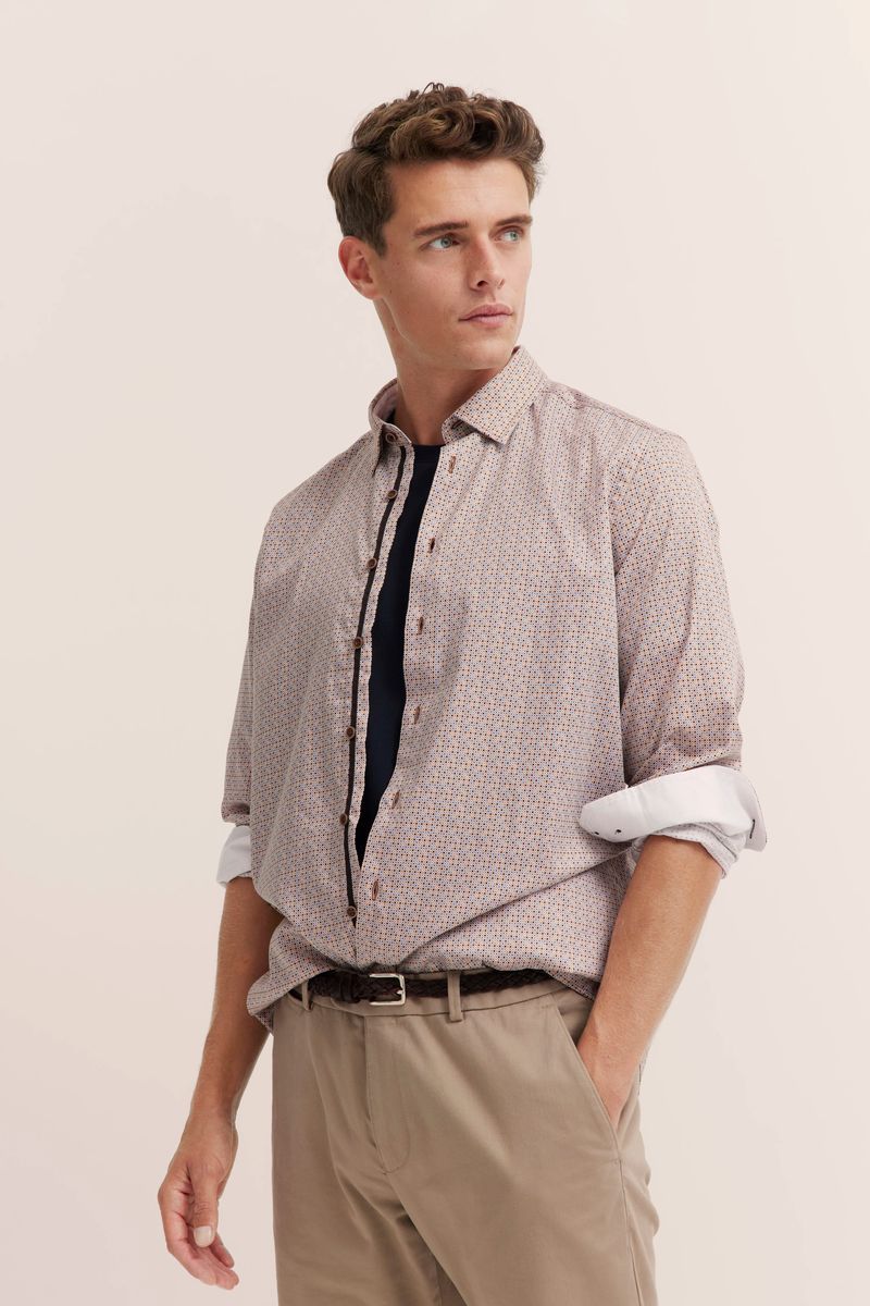 Bedrucktes Baumwoll-Satinhemd mit Knopfleiste