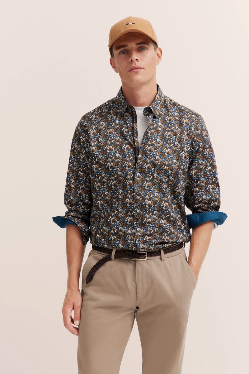 Freizeithemd aus feinem Satin mit Muster