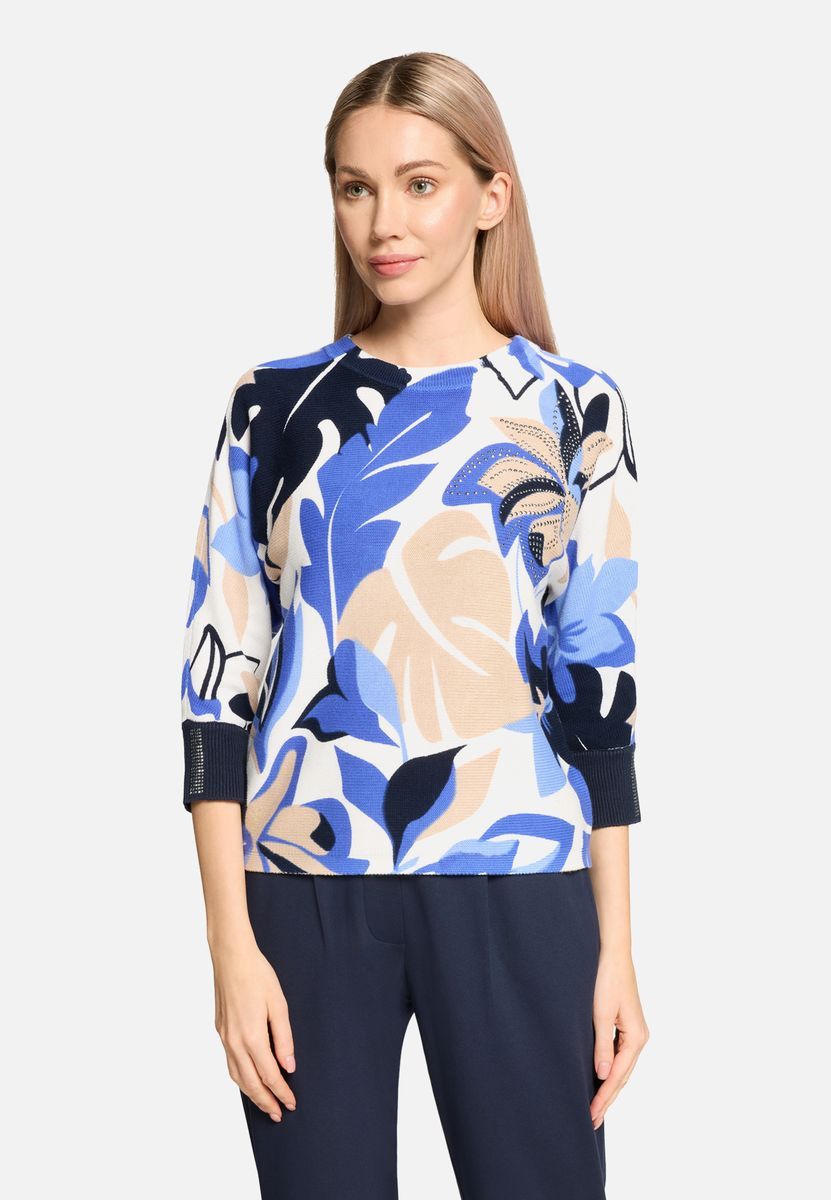 Strickpullover mit Blumendruck und Ärmeln