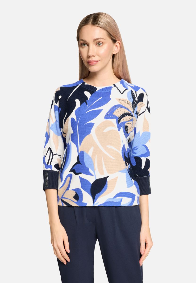 Strickpullover mit tropischem Print