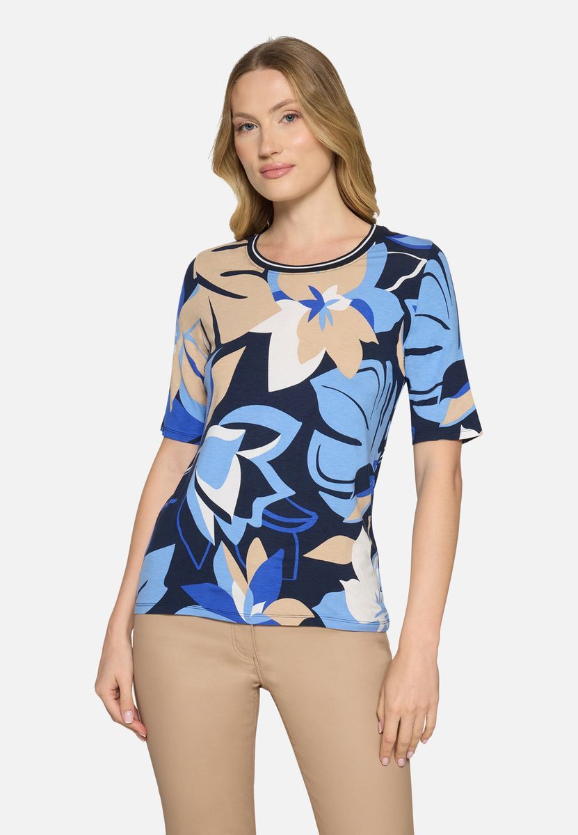Figurbetontes Basic-Shirt mit Blumendruck