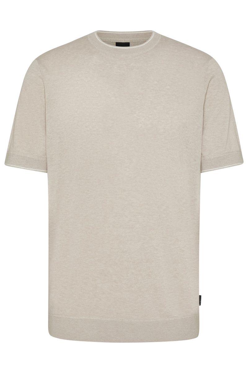 Beiges Strick-T-Shirt mit Kontrastbesatz