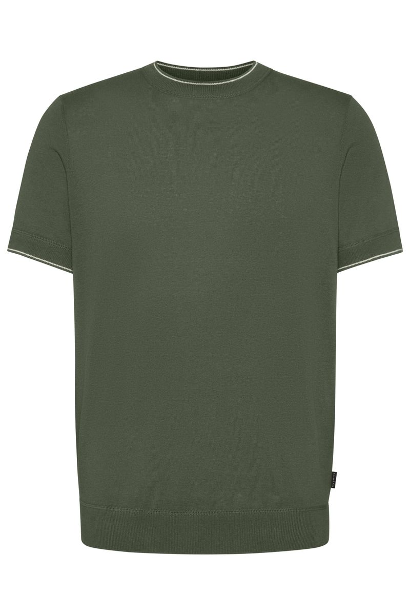Moosgrünes Strick-T-Shirt mit Streifen