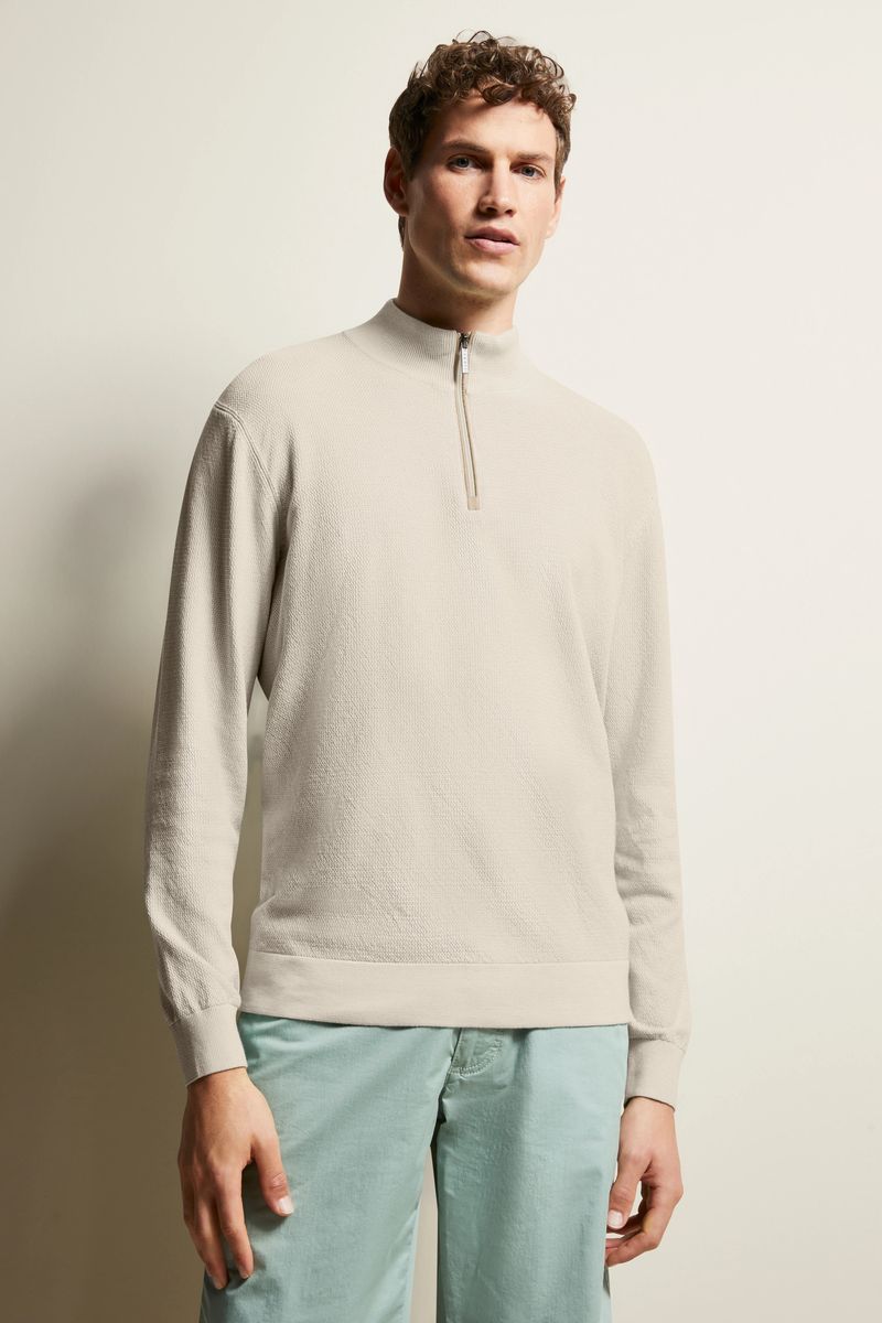 Strukturierter Baumwoll-Troyer mit halbem Reißverschluss