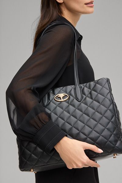 Bellagio Sila Schwarze Gesteppte Tote Bag mit Logo-Charm