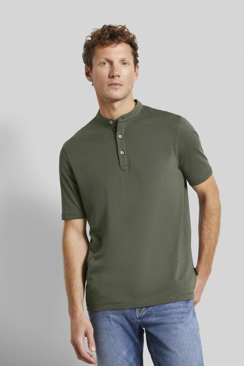 Moosgrünes Poloshirt mit Stehkragen