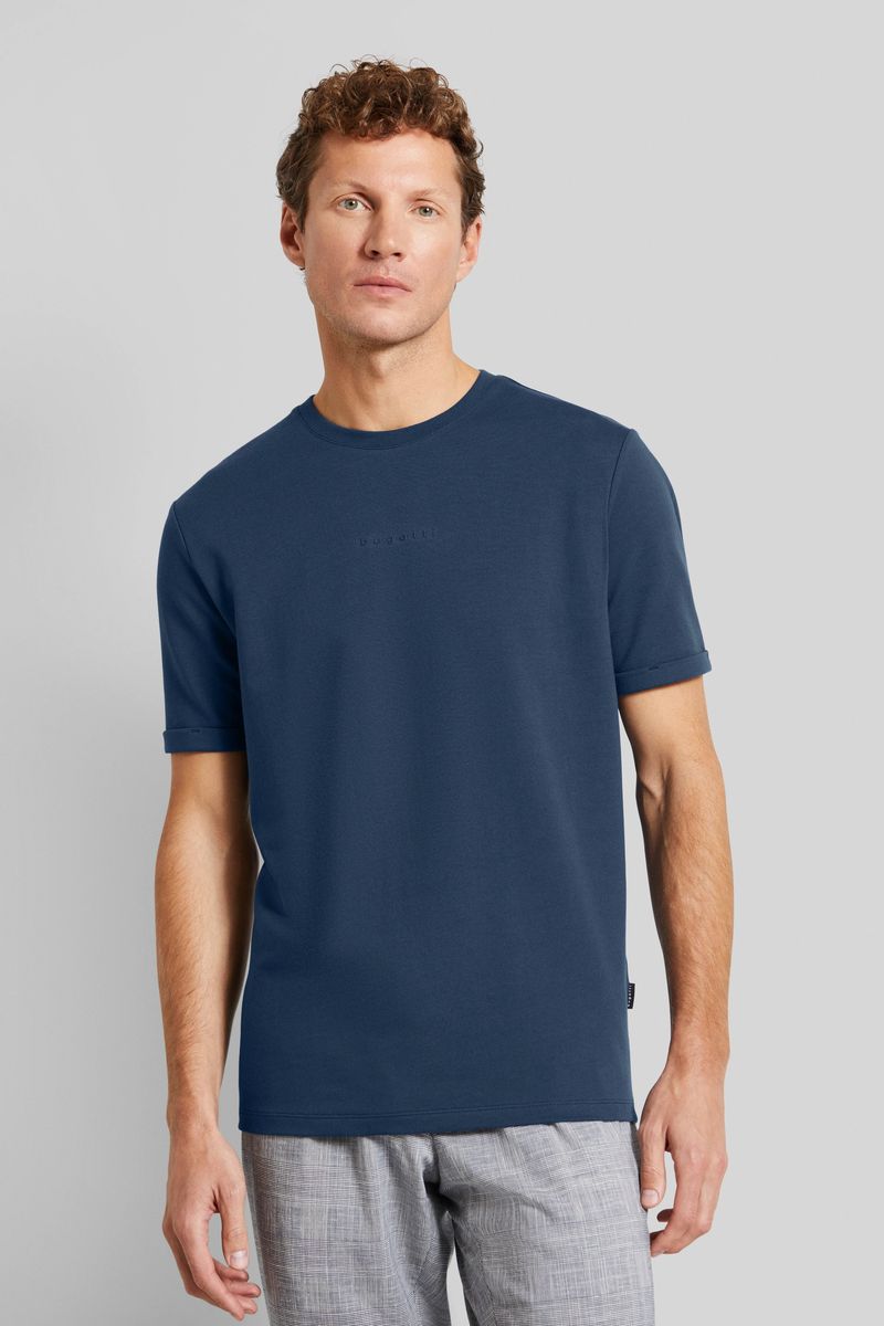 Klassisches marineblaues Baumwoll-T-Shirt mit Rundhalsausschnitt