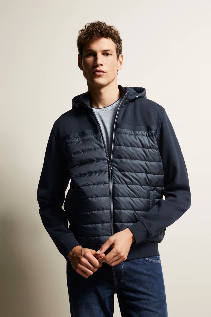 Marinefarbene Hybrid Jacke mit gesteppter Front