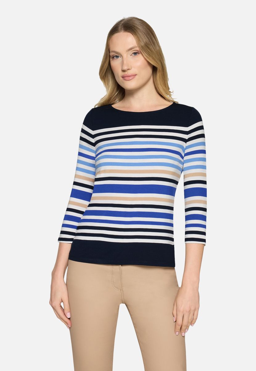 Gestreiftes 3/4-Arm-Shirt mit U-Boot-Ausschnitt