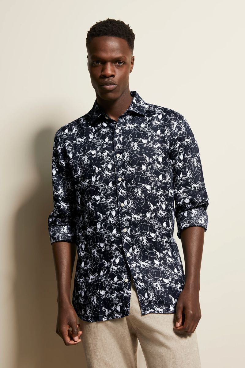 Leinen Freizeithemd mit Blumendruck