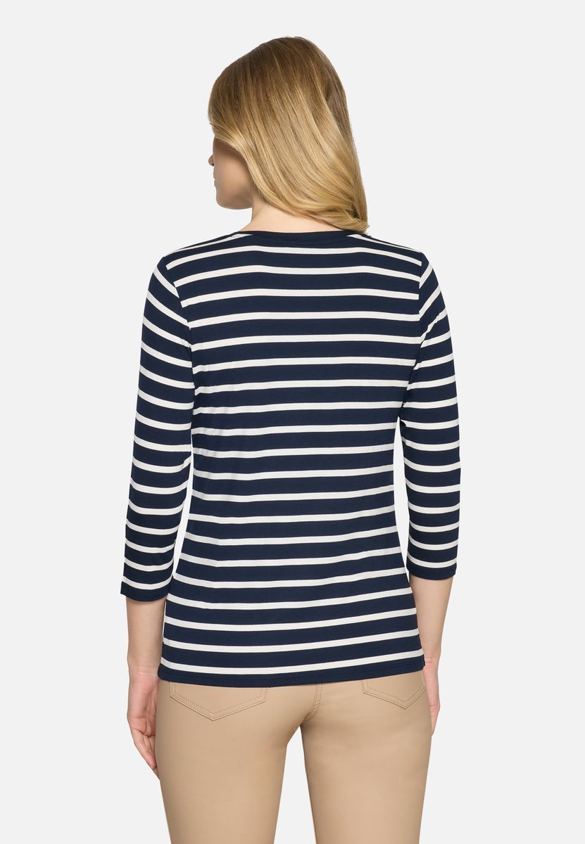 Gestreiftes Shirt mit 3/4-Ärmeln und Schmucksteinen