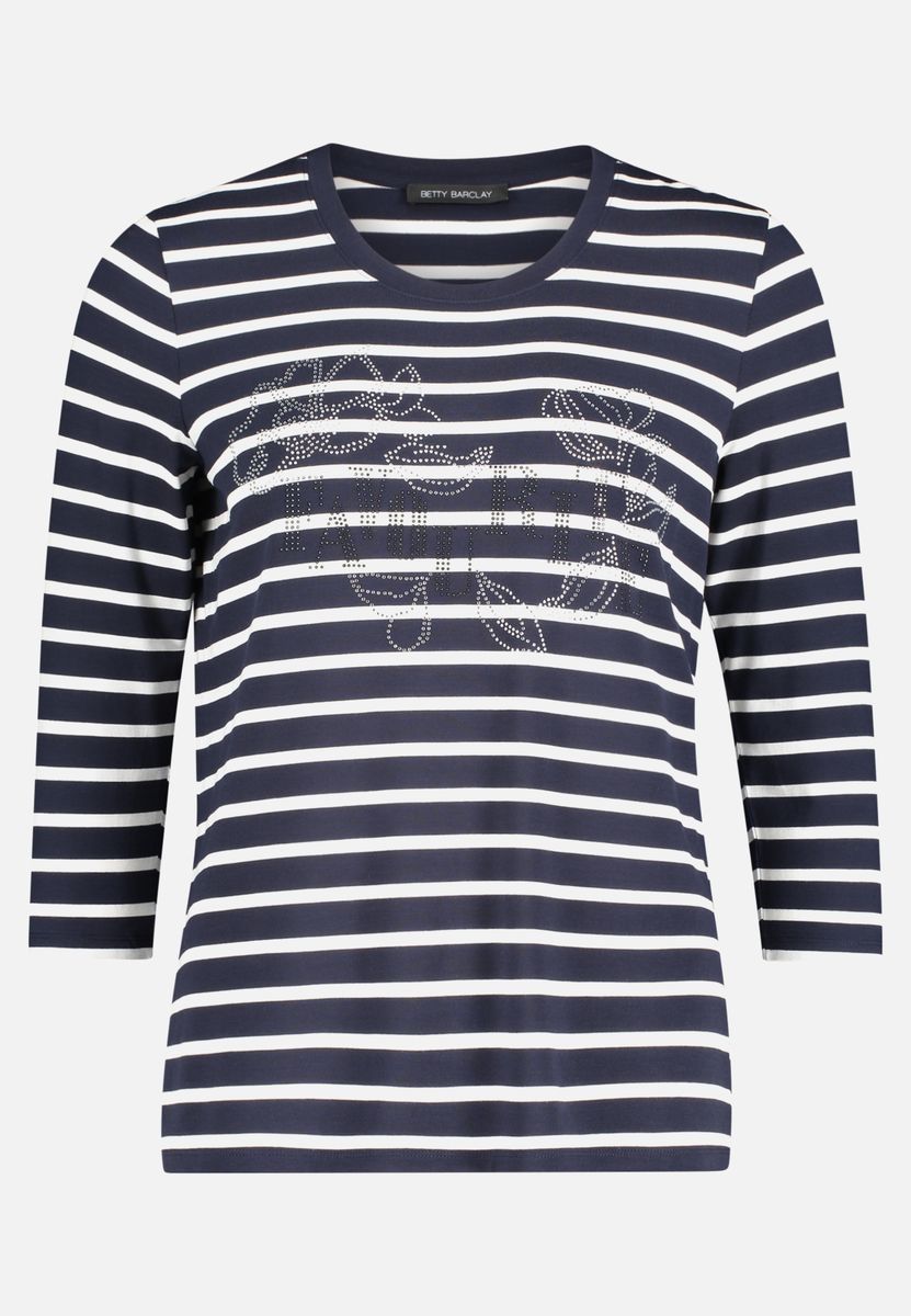 Gestreiftes Shirt mit 3/4-Ärmeln und Schmucksteinen