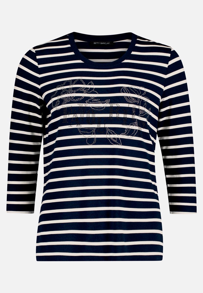 Gestreiftes Shirt mit 3/4-Ärmeln und Schmucksteinen