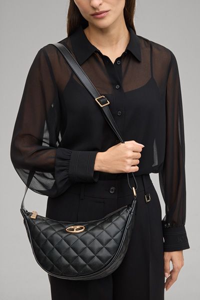 JOOP! Bellagio Ivy Schwarze Gesteppte Crescent Schultertasche mit Logo