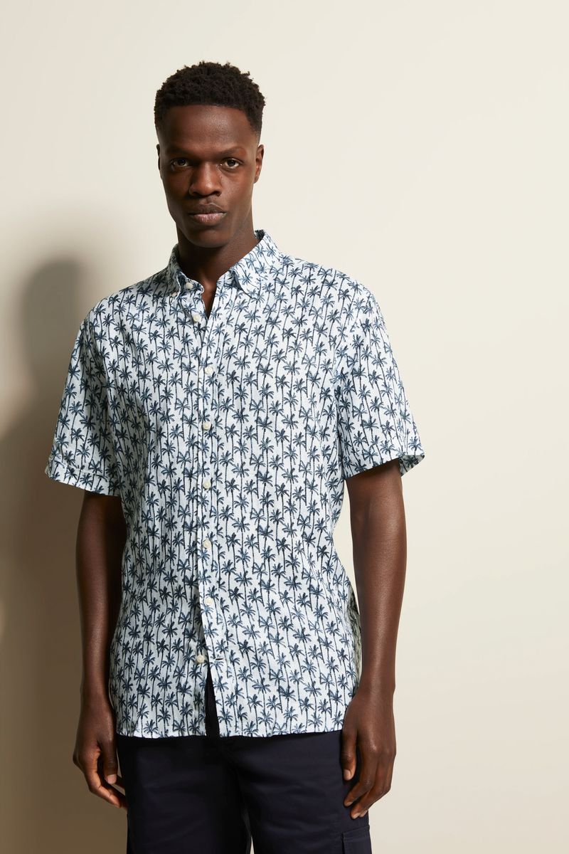 Leinenmischhemd mit Palmenmuster