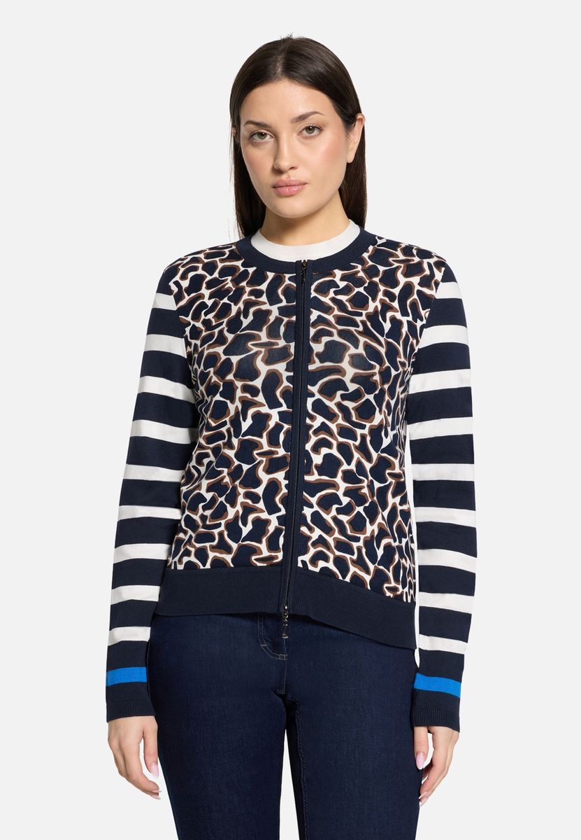 Strickjacke mit Reißverschluss und Animal-Print