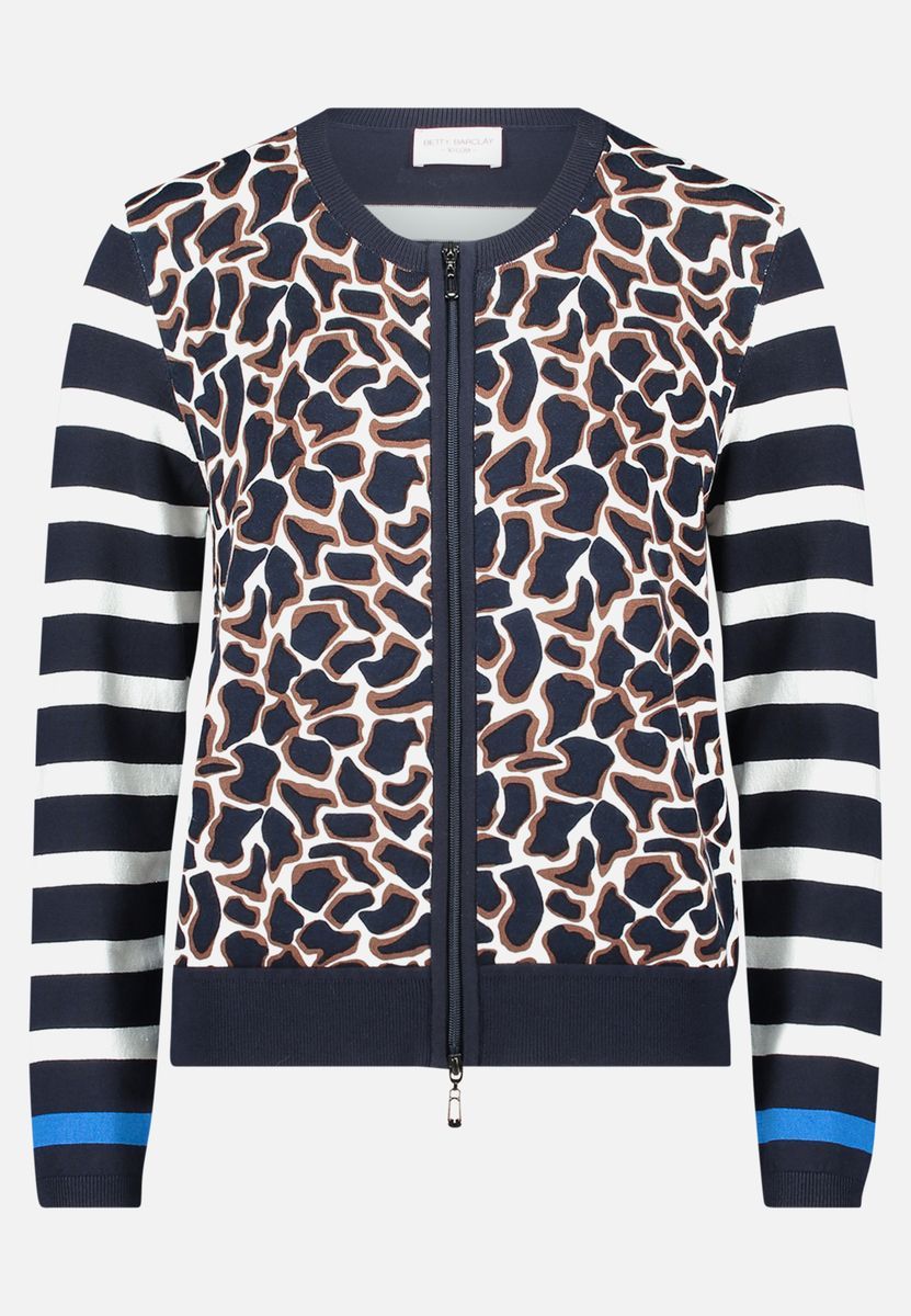 Strickjacke mit Reißverschluss und Animal-Print