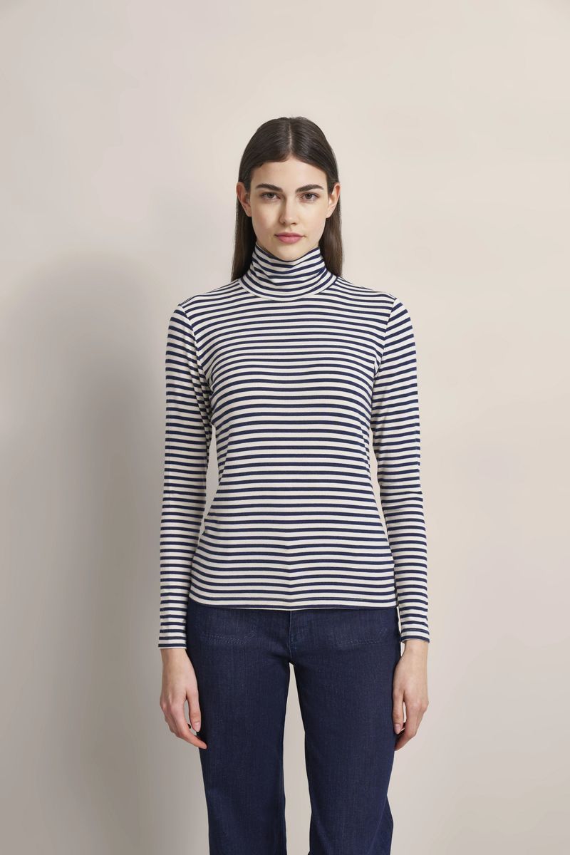 Gestreiftes Langarm-Rollkragenshirt