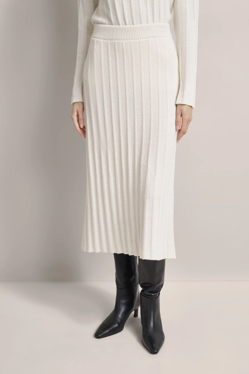 Eleganter Ecru Strick-Midi-Rock