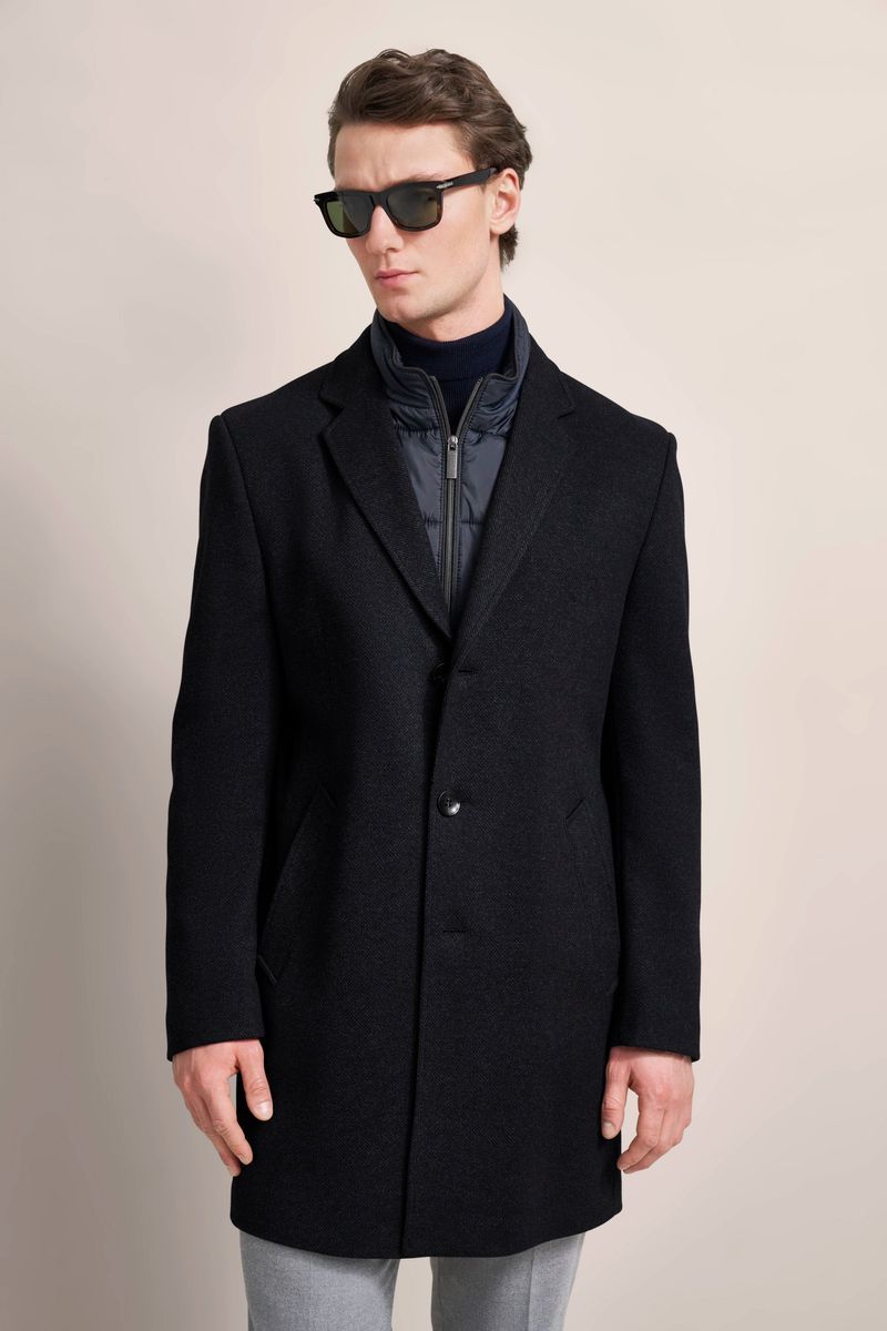 Eleganter marineblauer Wollmischung-Übermantel