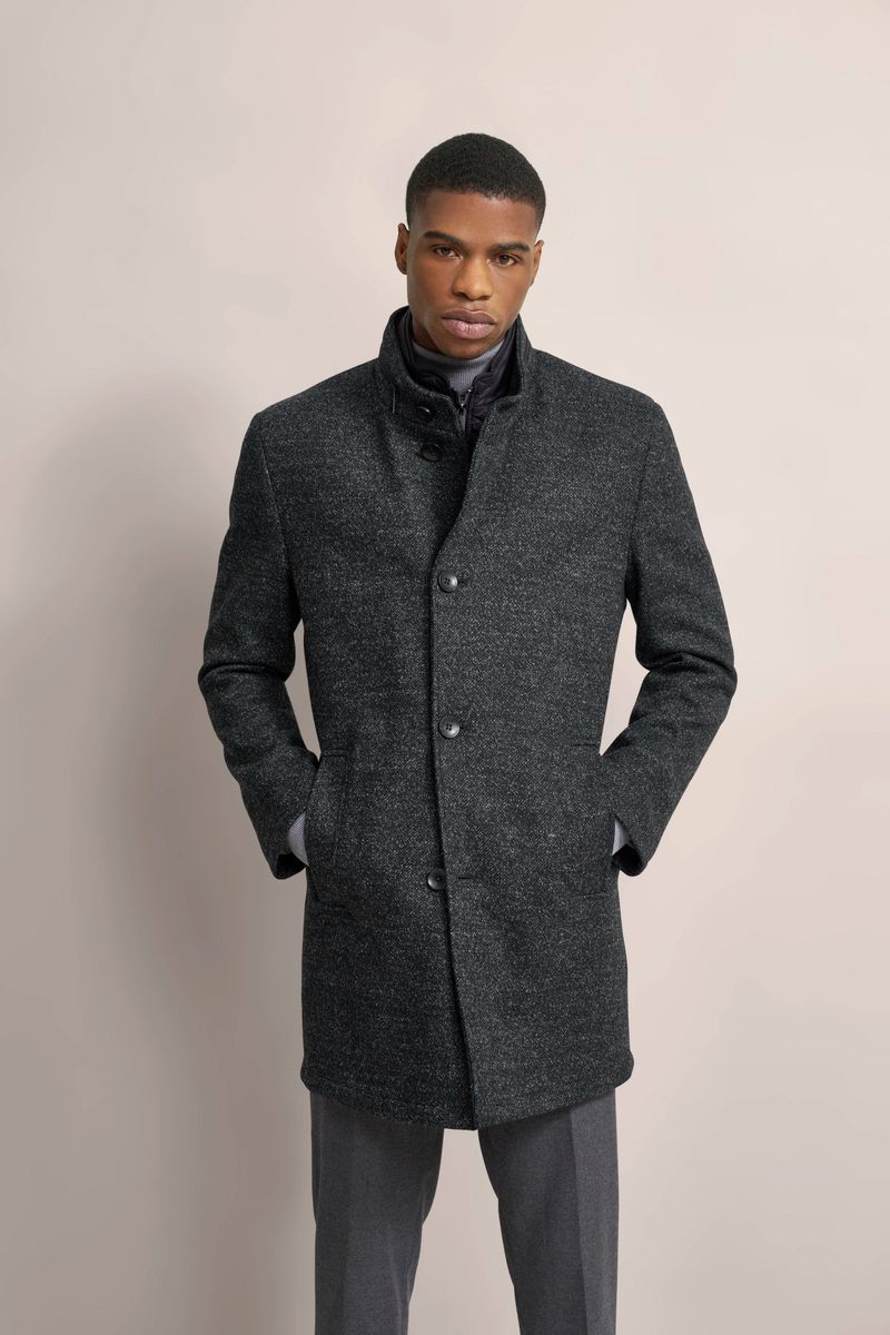Eleganter Wollmix-Übermantel mit Stehkragen