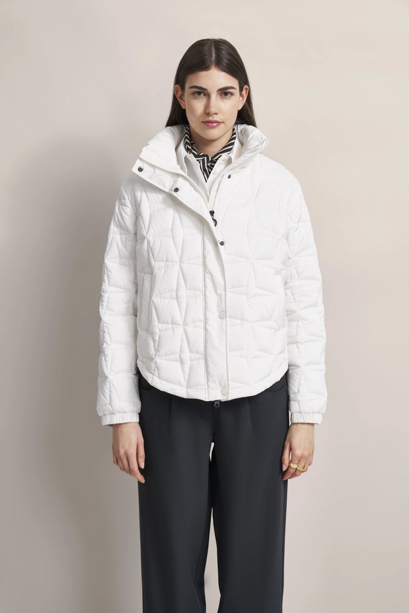 Ecrufarbener Blouson mit Stehkragen und Steppdesign