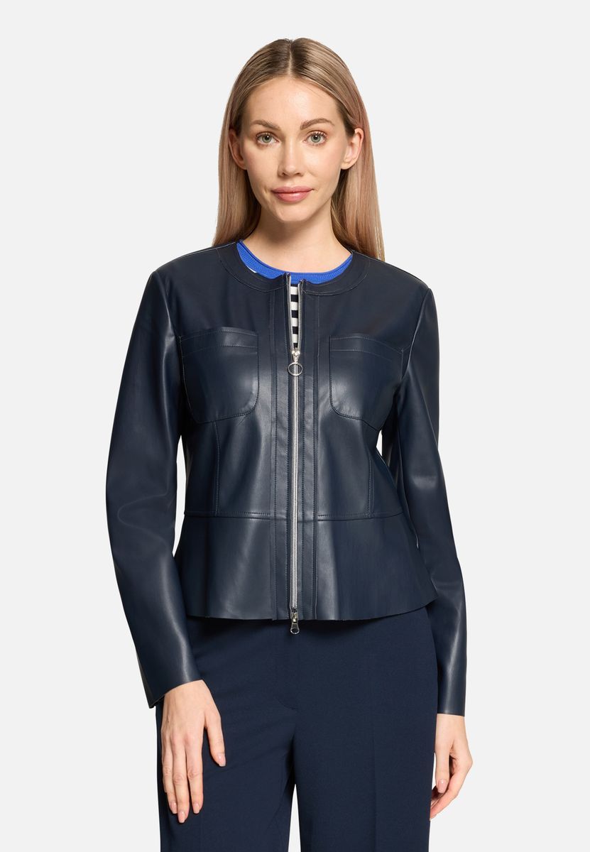Elegante marineblaue Lederjacke mit Reißverschluss