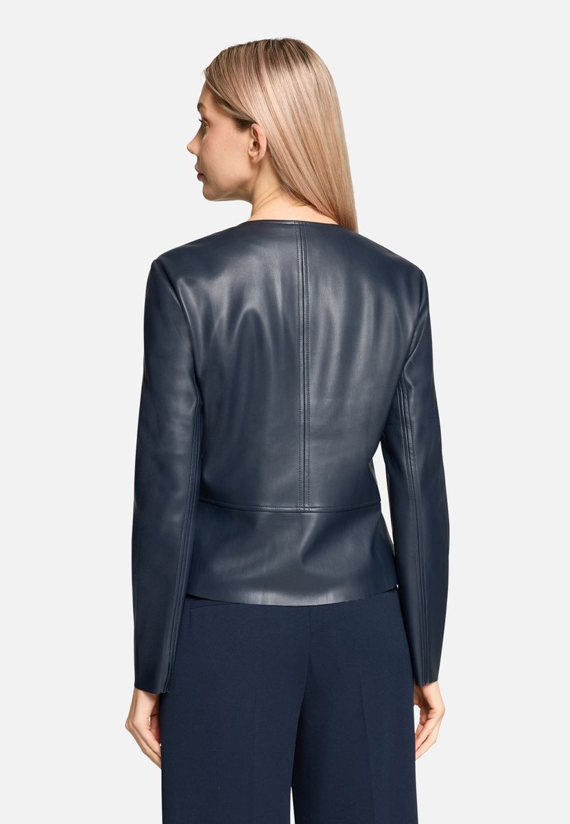 Elegante marineblaue Lederjacke mit Reißverschluss