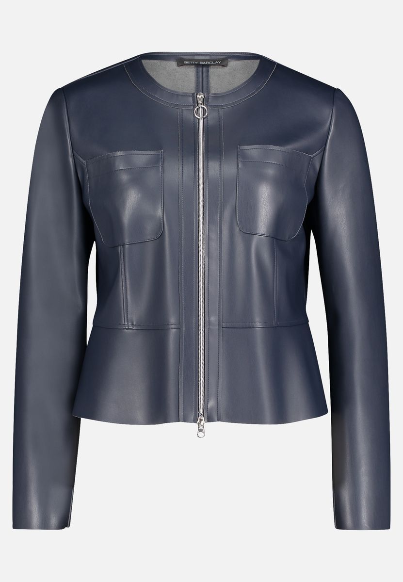 Elegante marineblaue Lederjacke mit Reißverschluss