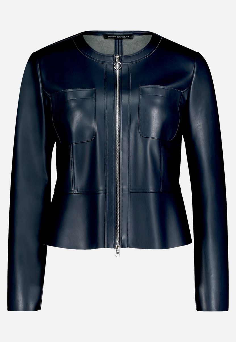 Elegante marineblaue Lederjacke mit Reißverschluss