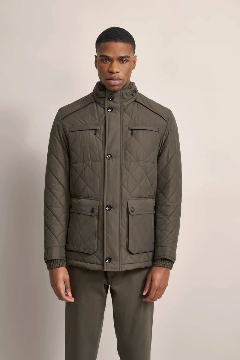 Olivfarbene Steppjacke mit Taschen