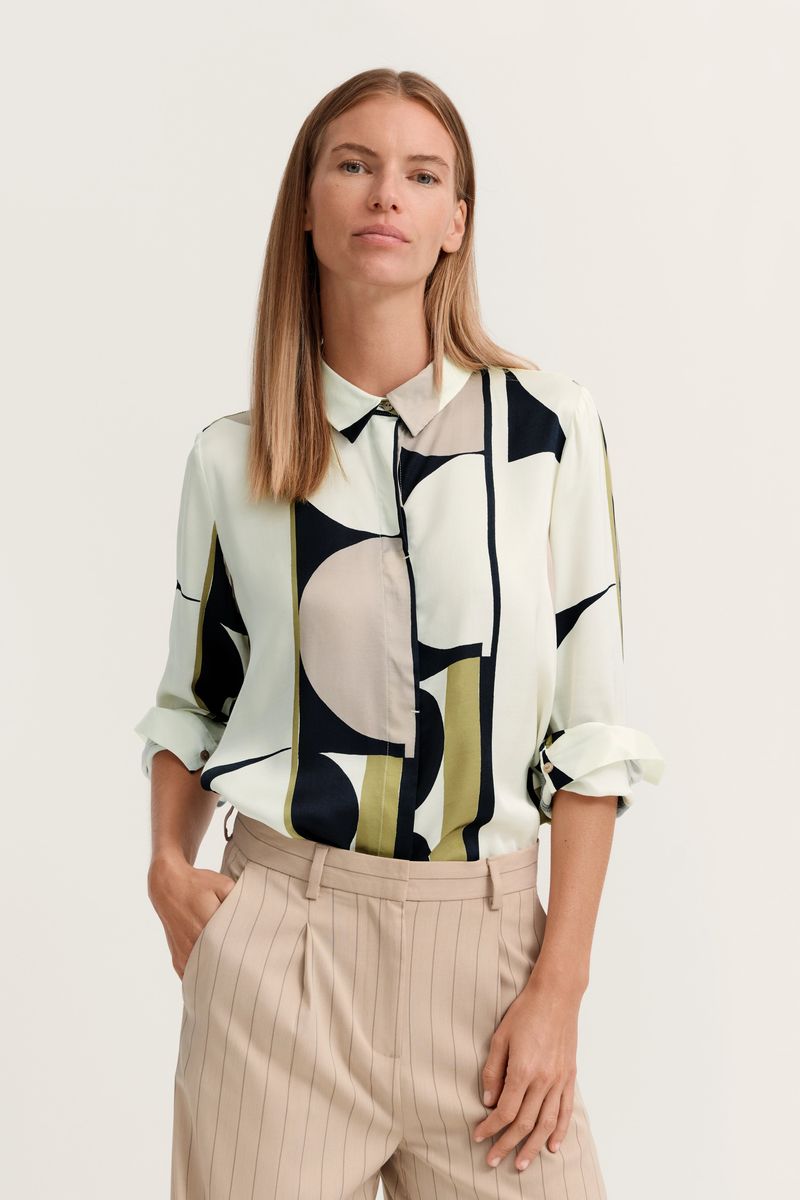 Geometrische Viskosebluse mit Muster