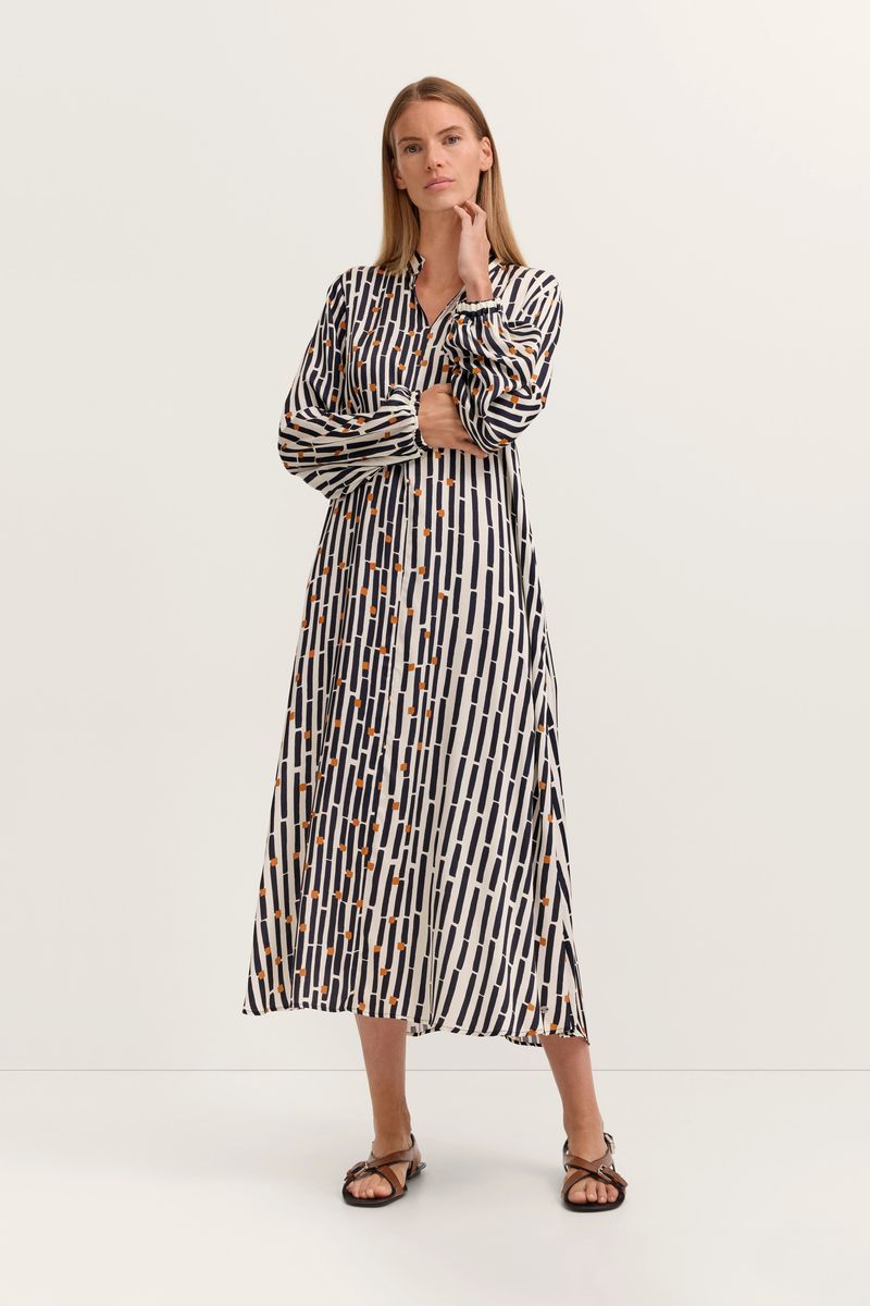 Gestreiftes Viskose-Midi-Hemdblusenkleid