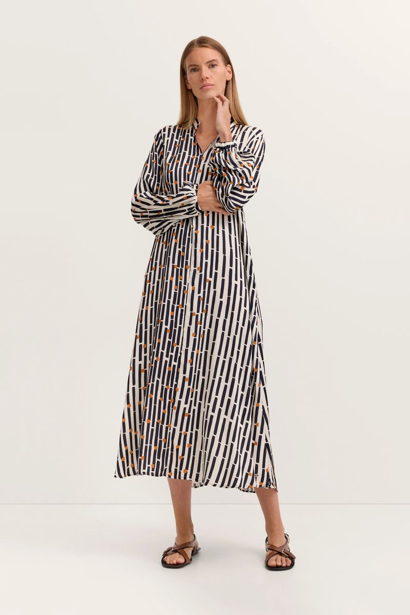 Gestreiftes Viskose-Midi-Hemdblusenkleid
