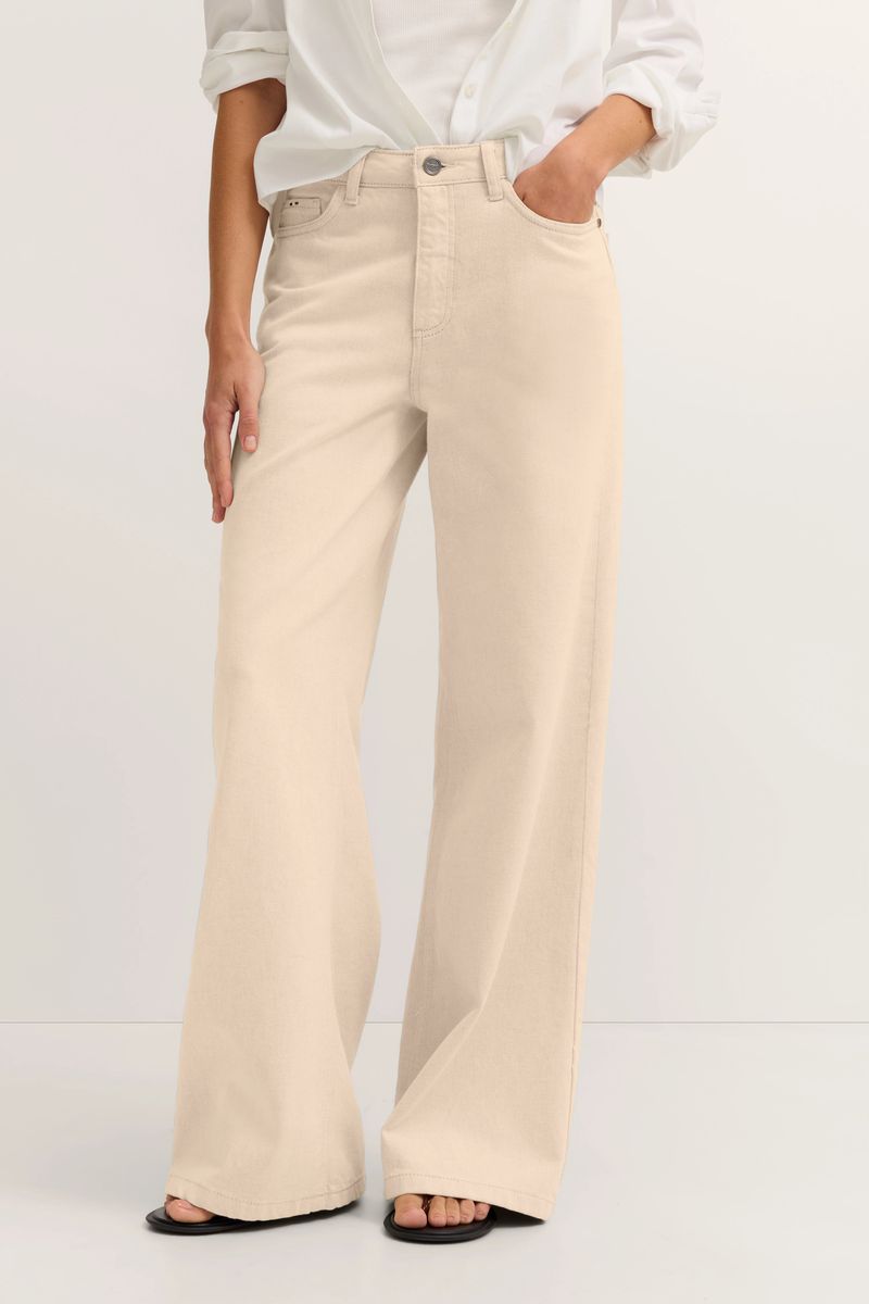 Beige Baumwolljeans mit weitem Bein