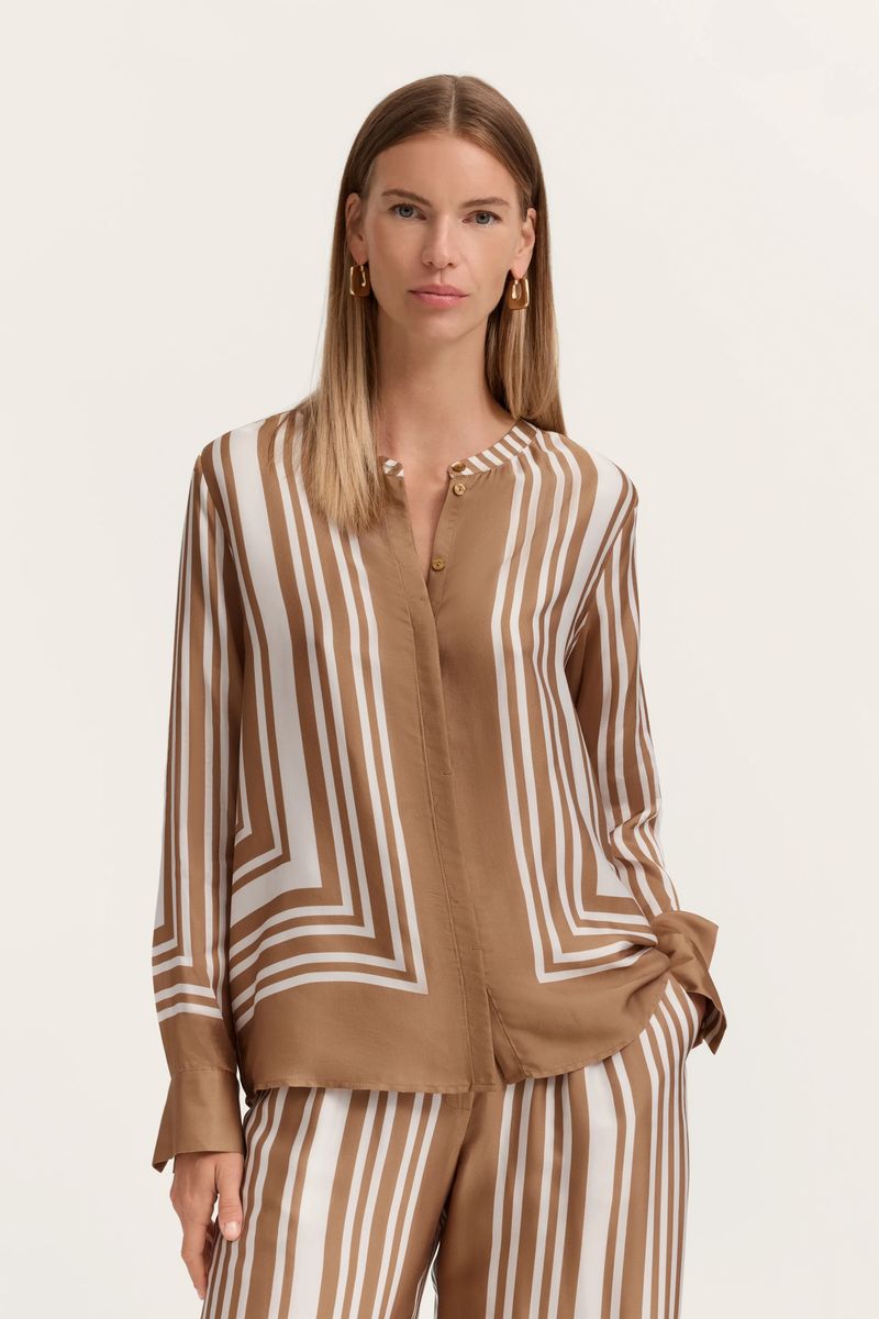 Gestreifte Viskosebluse mit verdeckter Knopfleiste