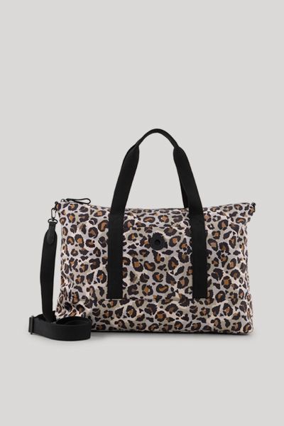 Lotte Weekender Giocoso Leopard Print Nylon Tasche Cognac Beige Schwarz