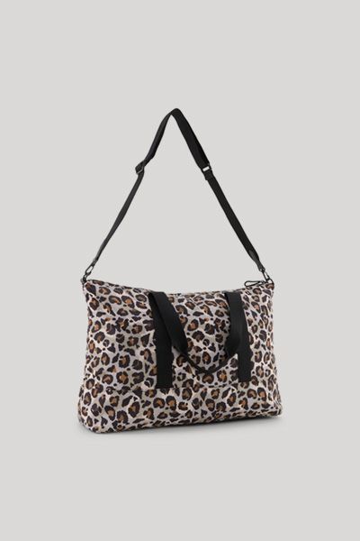 Lotte Weekender Giocoso Leopard Print Nylon Tasche Cognac Beige Schwarz