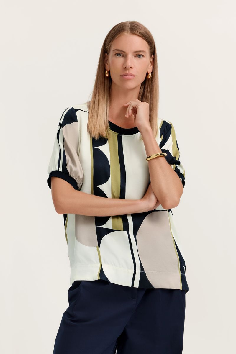 Modernes Print-Blusenshirt mit Rundhalsausschnitt