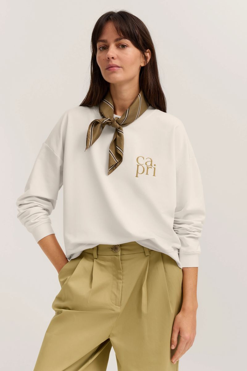 Ecru Sweatshirt mit Stickerei im Modern Fit