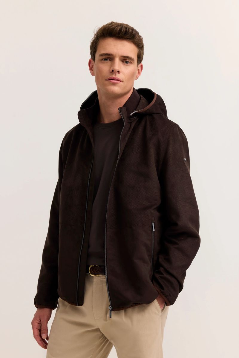 Premium Blousonjacke aus Wildleder mit Kapuze