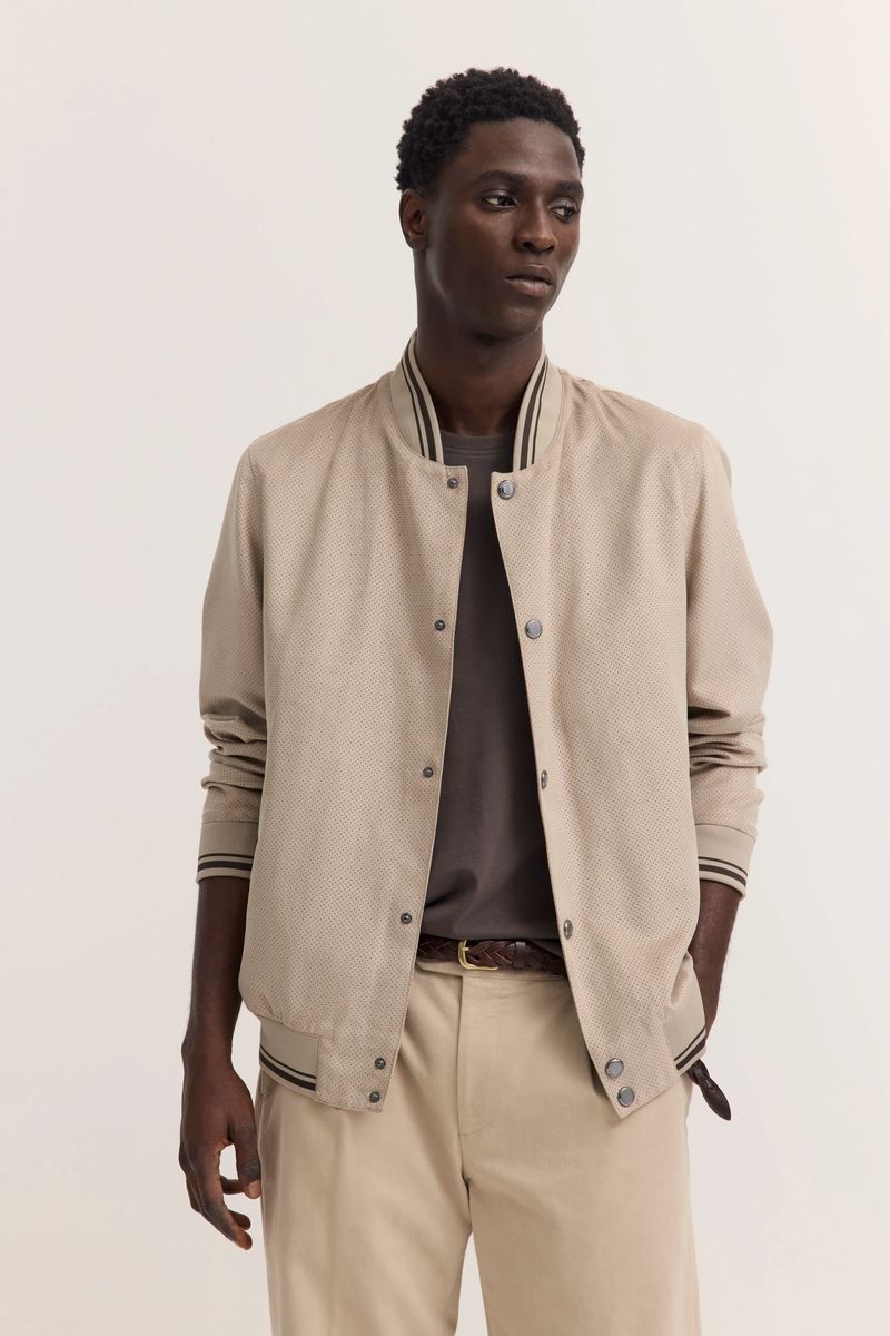 Collegejacke aus Premium-Wildleder mit Strickdetails